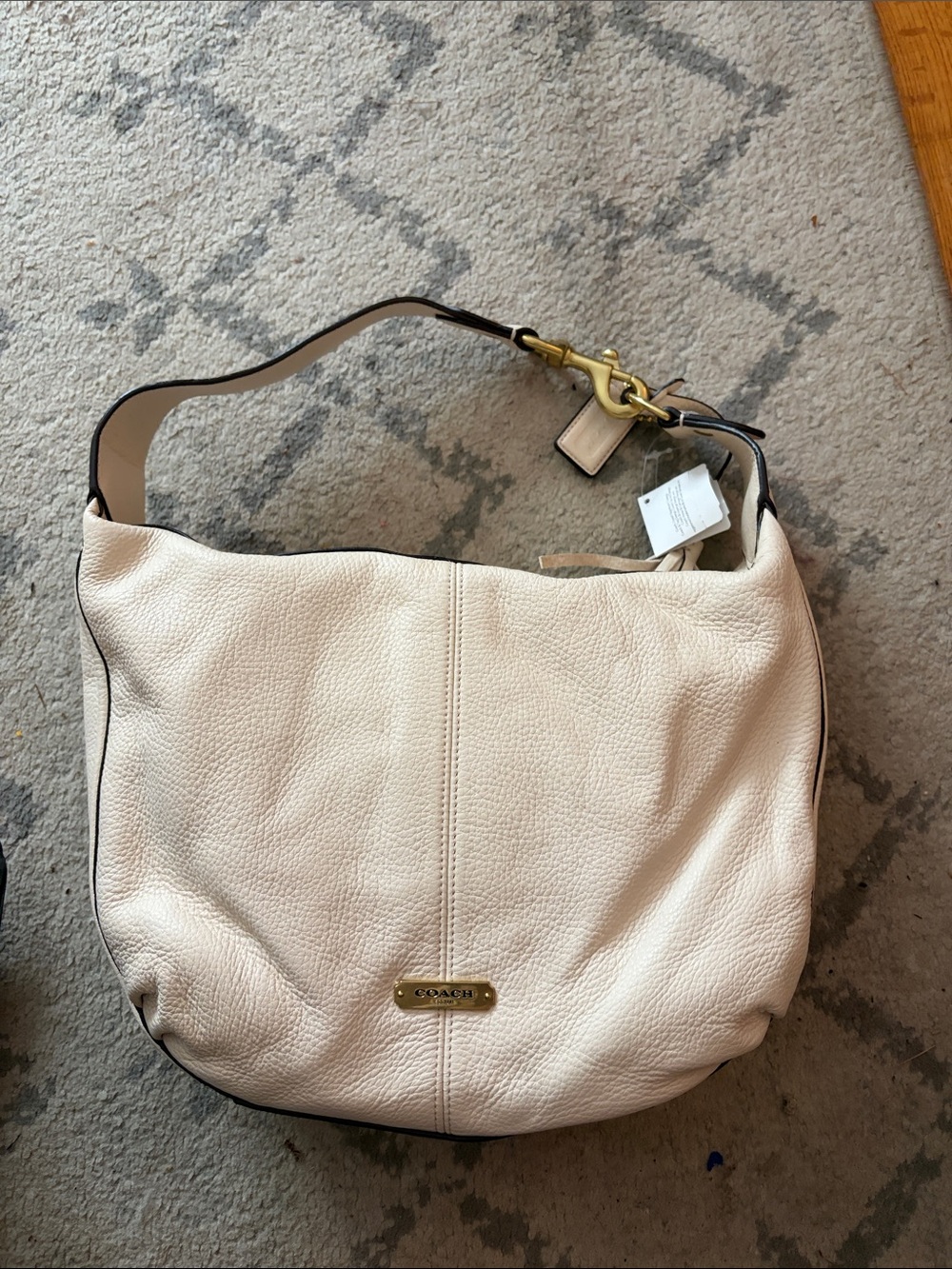 Coach Pebbled Leather Hobo Shoulder Bag in Cream with Brass Hardware